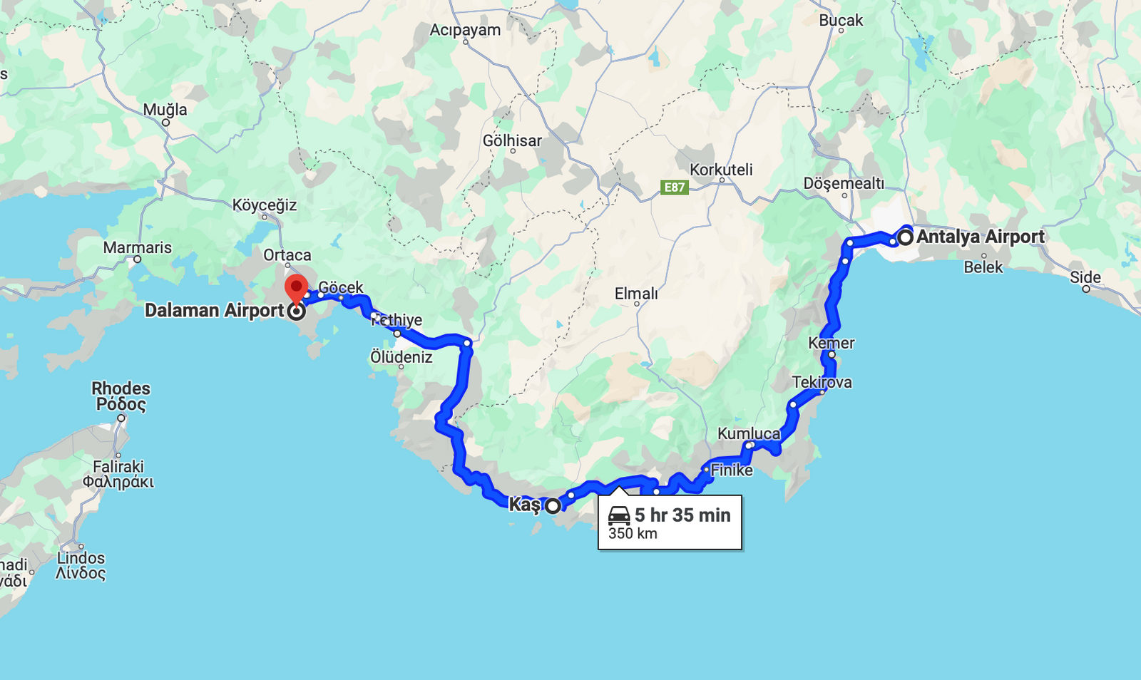 How to get to Kas from Dalaman and Antalya airports